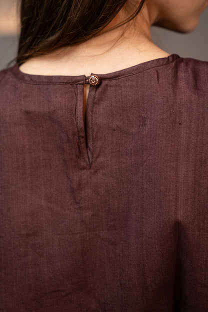 Chocolate Brown Handwoven Cotton Silk Structured Sleeveless Top