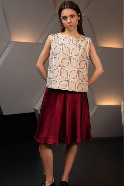Wine Red Bamboo Silk Knee Length Skirt