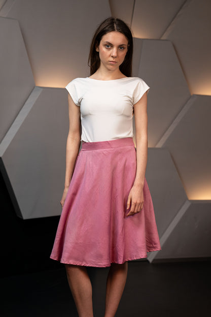Blush Pink Silk and Cotton Blend Knee Length Skirt