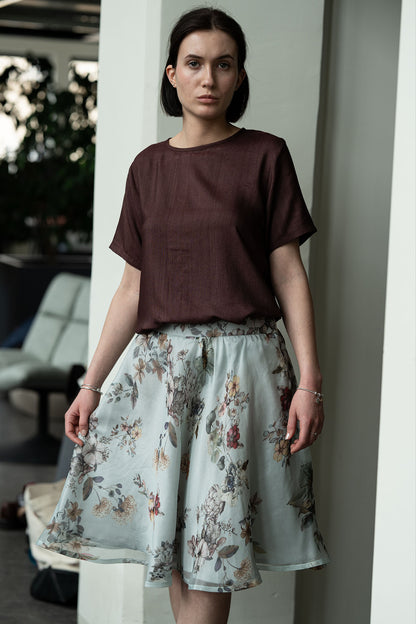 Dusk Blue Organza Silk Knee Length Skirt