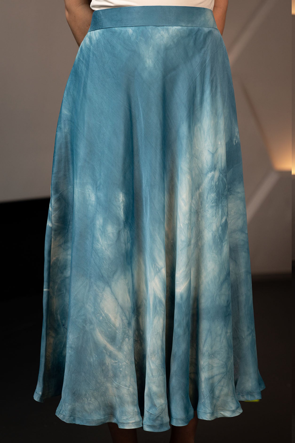 Indigo Cloud Dyed Vegan Banana Silk Midi Skirt