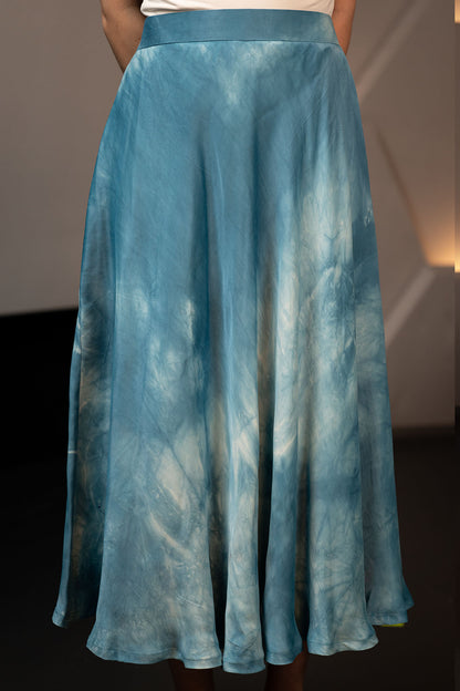 Indigo Cloud Dyed Vegan Banana Silk Midi Skirt