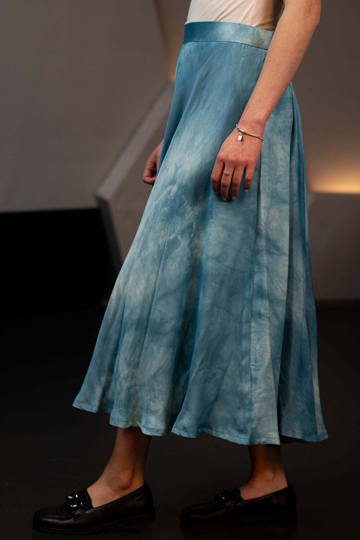 Indigo Cloud Dyed Vegan Banana Silk Midi Skirt