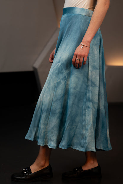 Indigo Cloud Dyed Vegan Banana Silk Midi Skirt