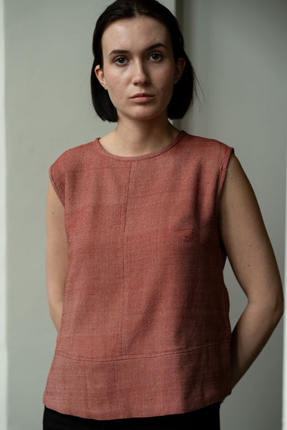 Handwoven Terracotta Denim Structured Sleeveless Top