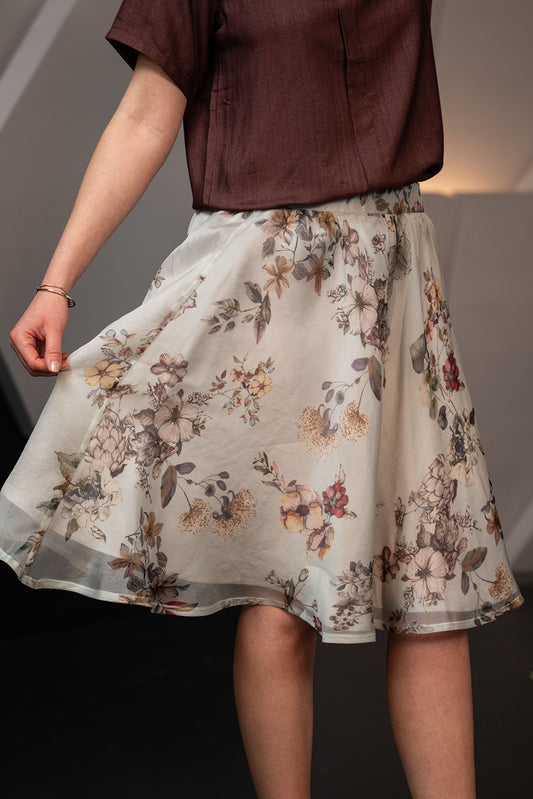 Dusk Blue Organza Silk Knee Length Skirt