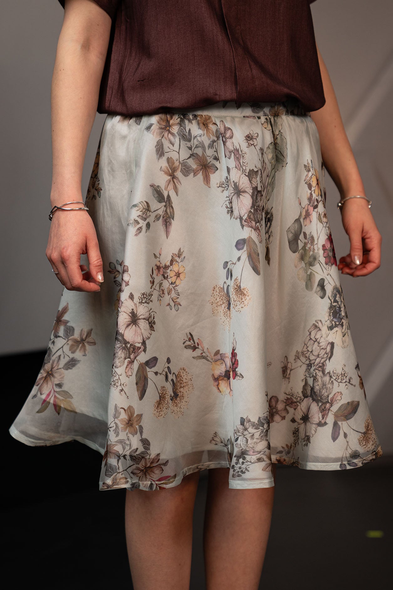 Dusk Blue Organza Silk Knee Length Skirt