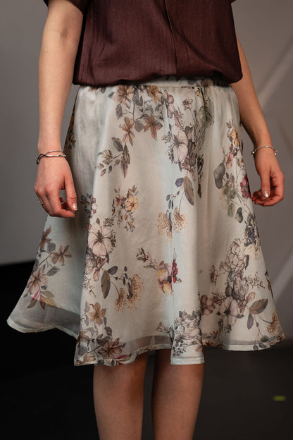 Dusk Blue Organza Silk Knee Length Skirt