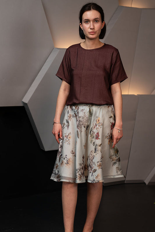 Dusk Blue Organza Silk Knee Length Skirt