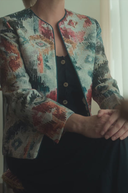 Modern Ikat Jacket – Canvas-Inspired Print on Cotton Linen
