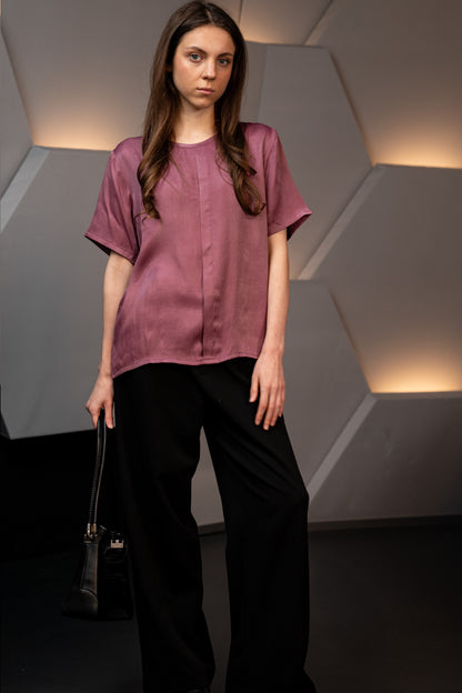 Pure Banana Silk Flowing Blouse In Mauve