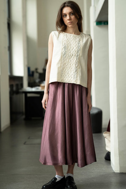 Vegan Bamboo Silk A Line Midi  Skirt in Mauve