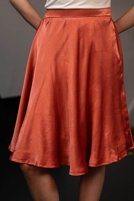 Orange Peel Silk Knee Length Skirt