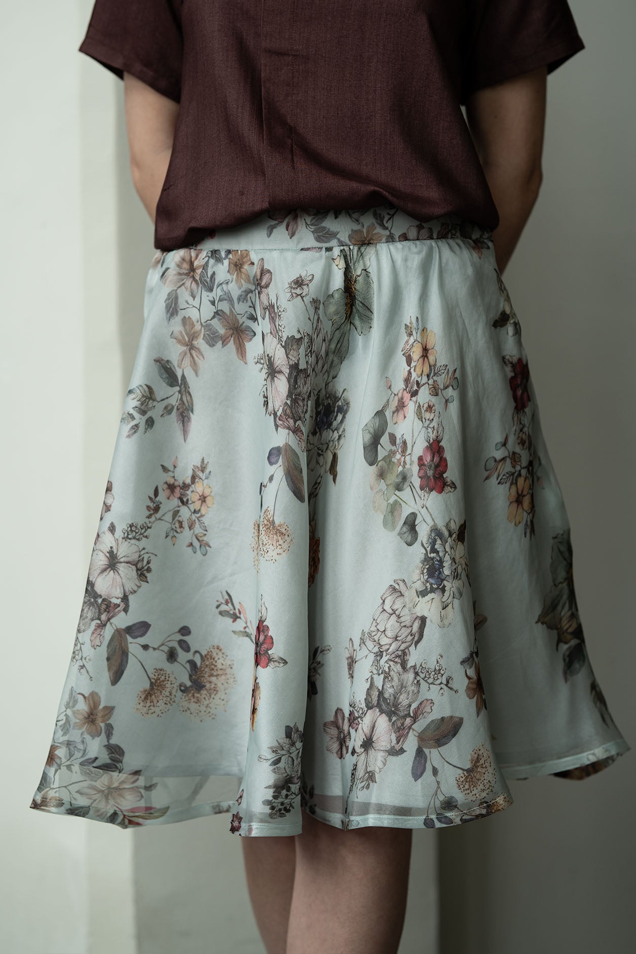 Dusk Blue Organza Silk Knee Length Skirt