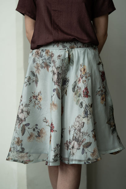 Dusk Blue Organza Silk Knee Length Skirt
