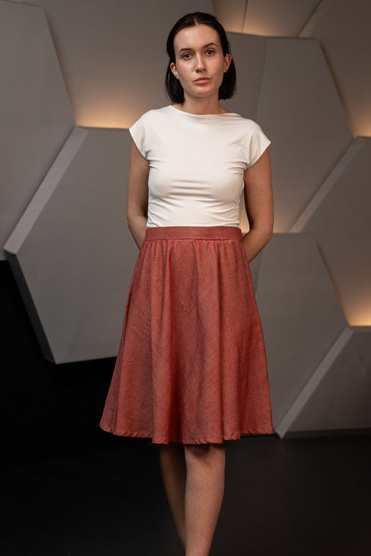 Terracotta Handwoven Denim Cotton Skirt with Natural Dye Finish