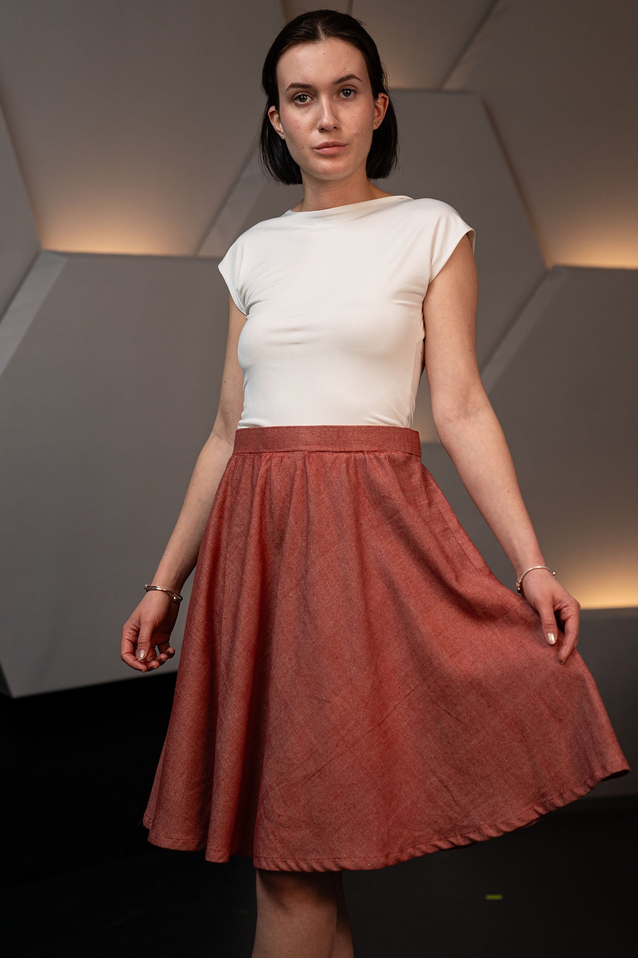 Terracotta Handwoven Denim Cotton Skirt with Natural Dye Finish