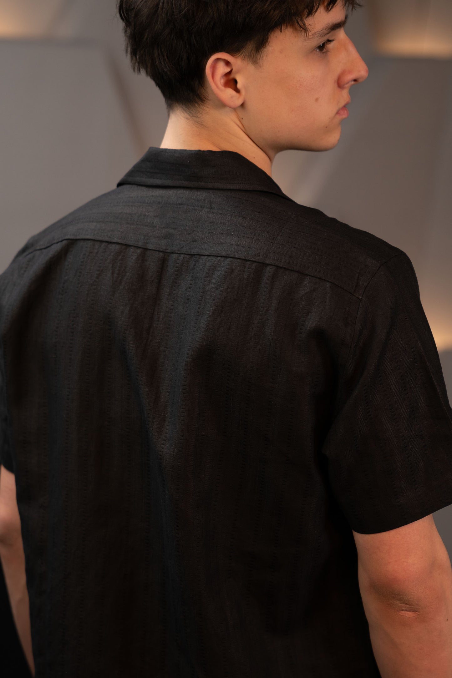 Handwoven Black Hemp Camp Collar Shirt