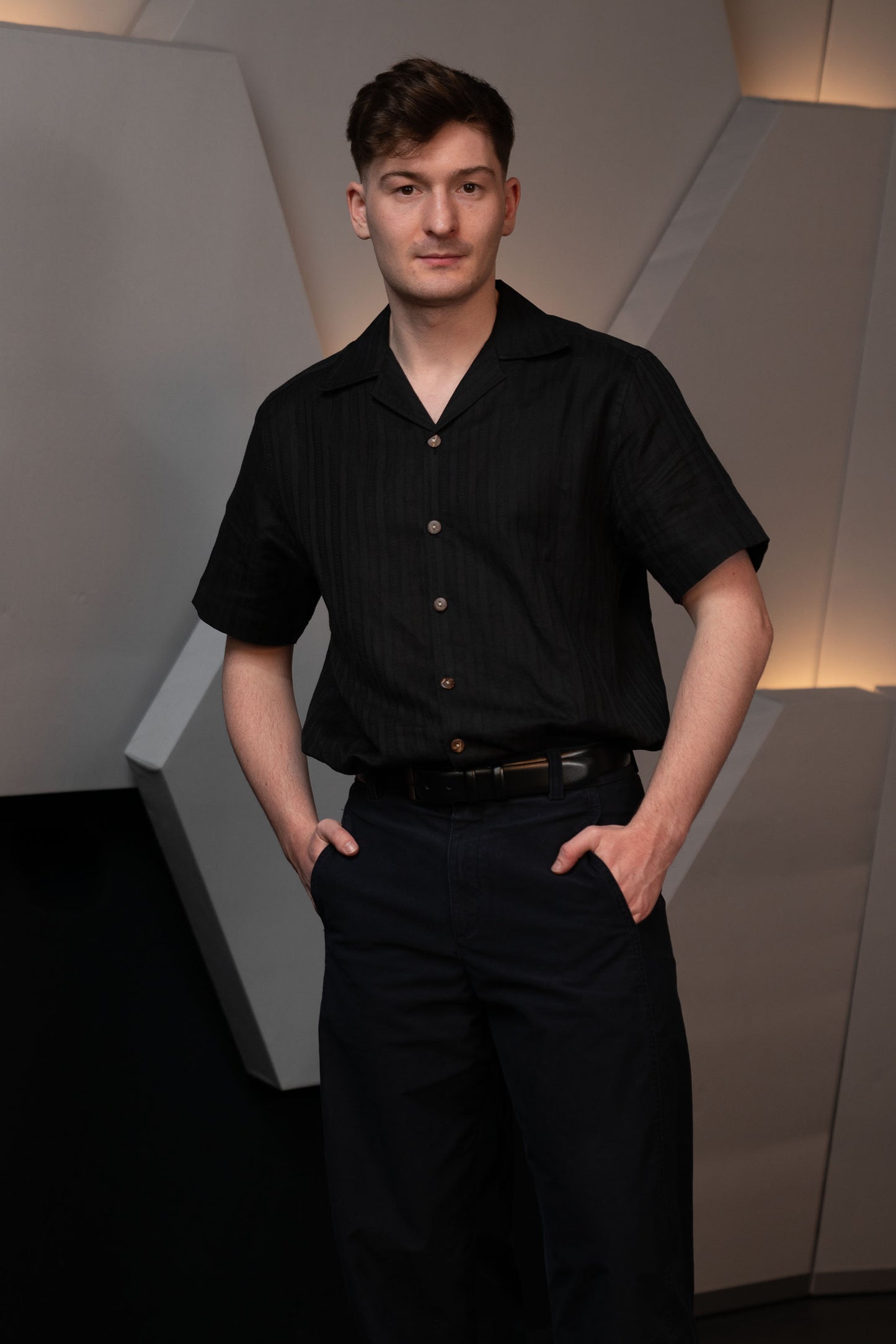 Handwoven Black Hemp Camp Collar Shirt