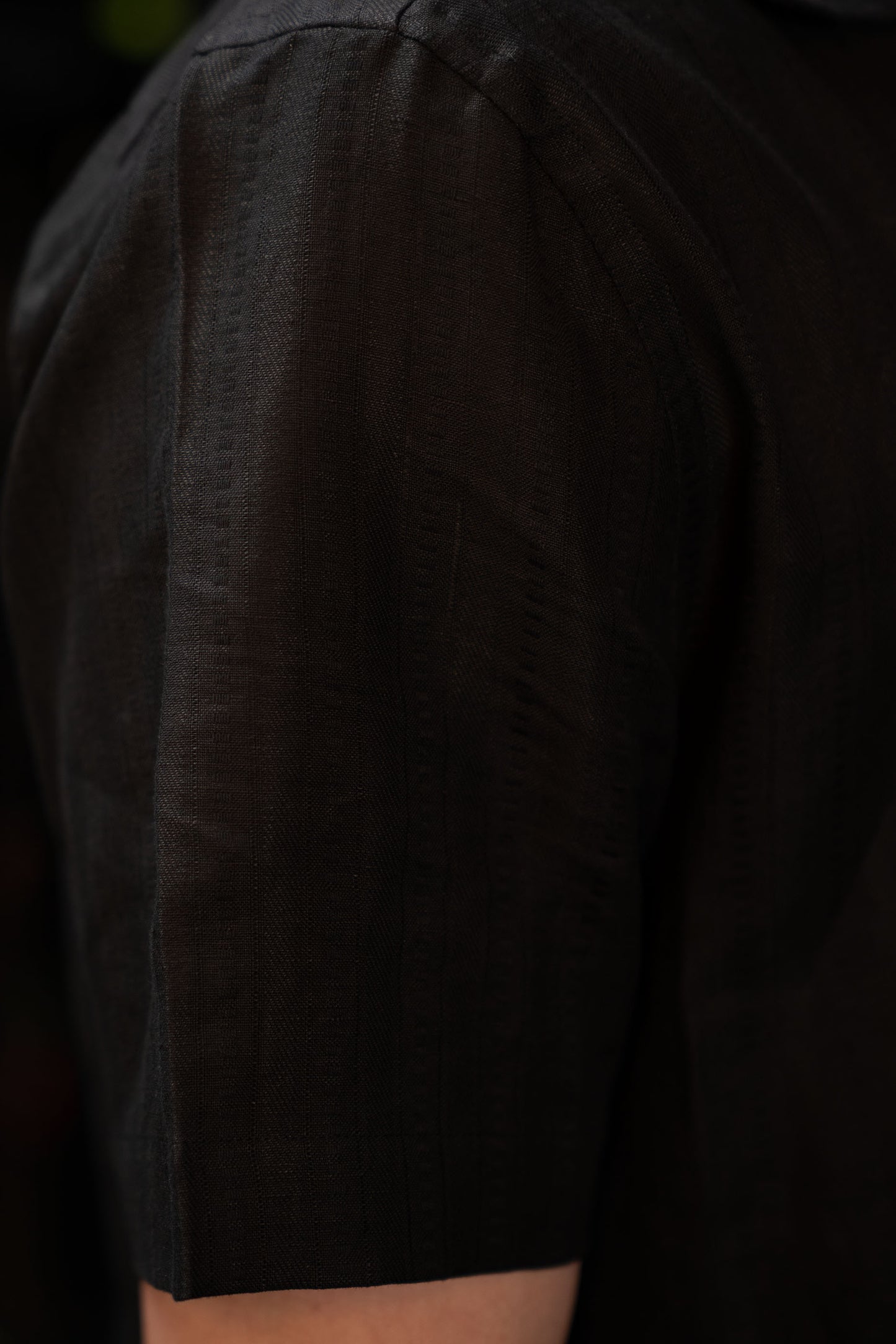 Handwoven Black Hemp Camp Collar Shirt