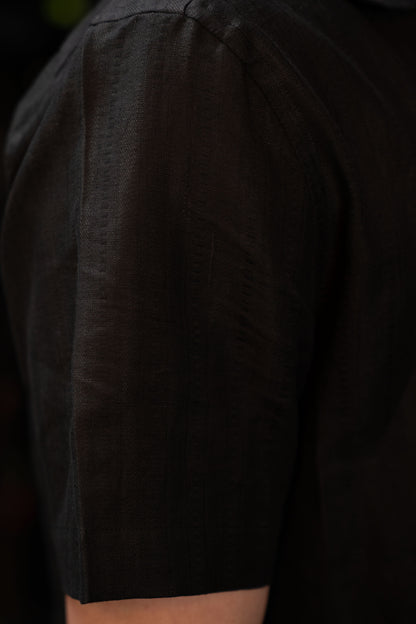 Handwoven Black Hemp Camp Collar Shirt