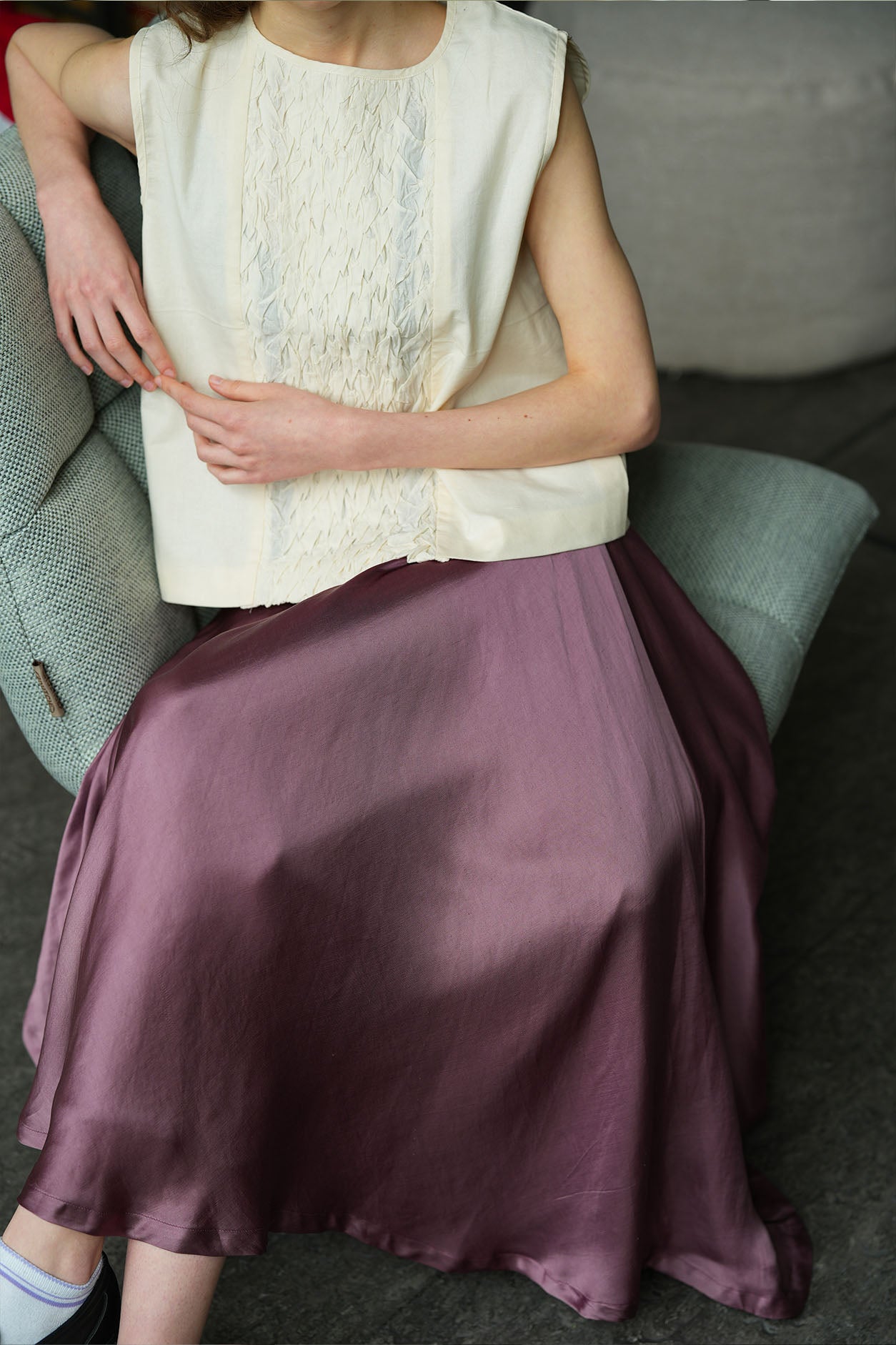 Vegan Bamboo Silk A Line Midi  Skirt in Mauve