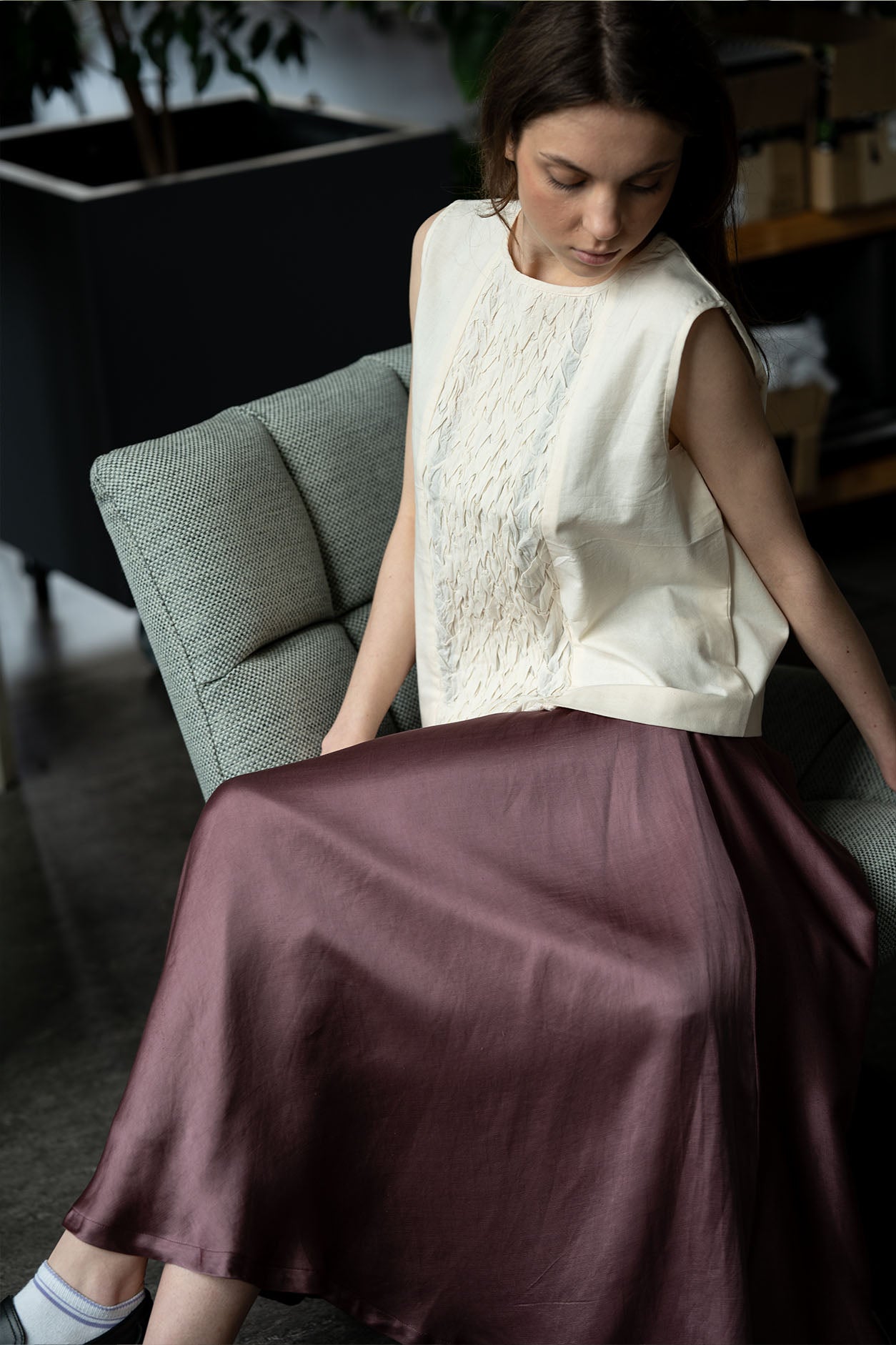 Vegan Bamboo Silk A Line Midi  Skirt in Mauve