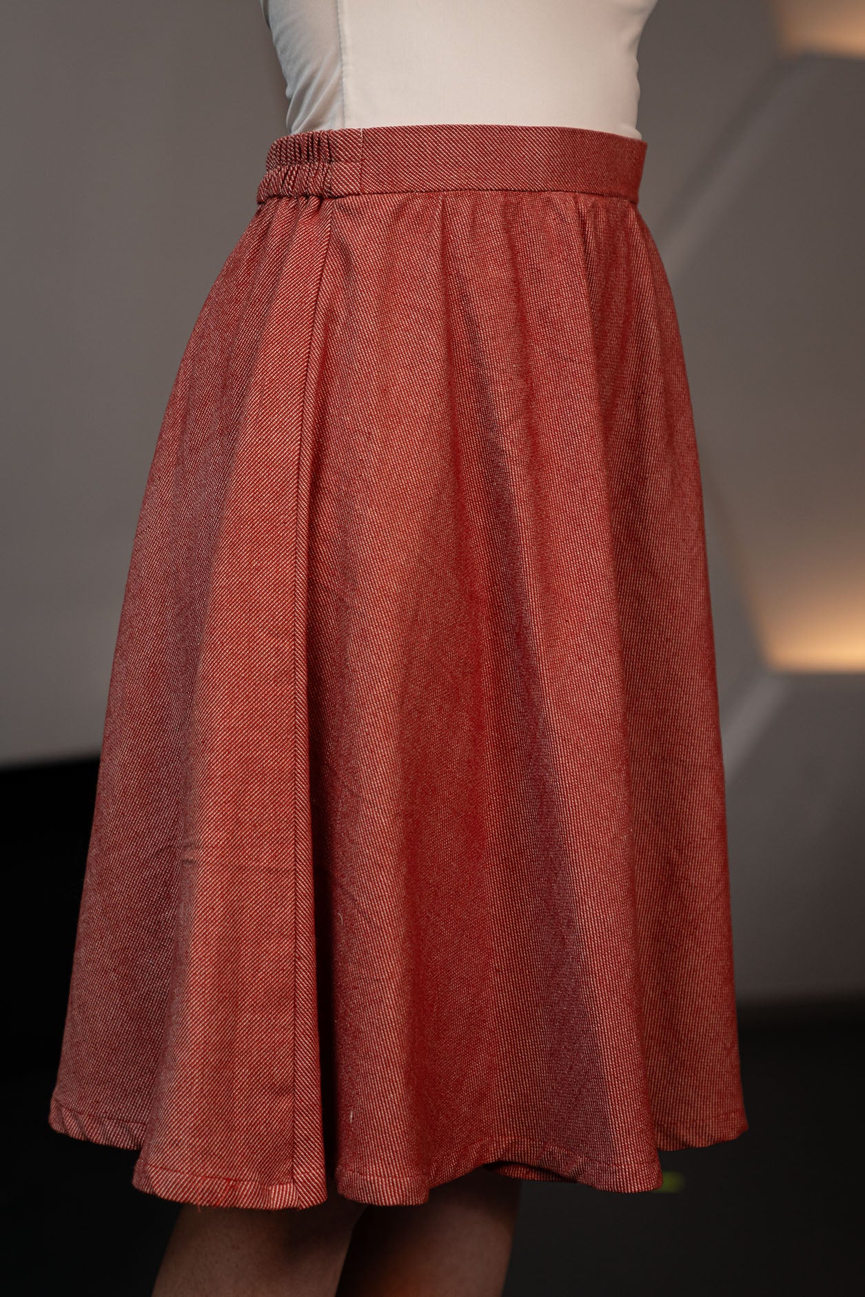 Terracotta Handwoven Denim Cotton Skirt with Natural Dye Finish