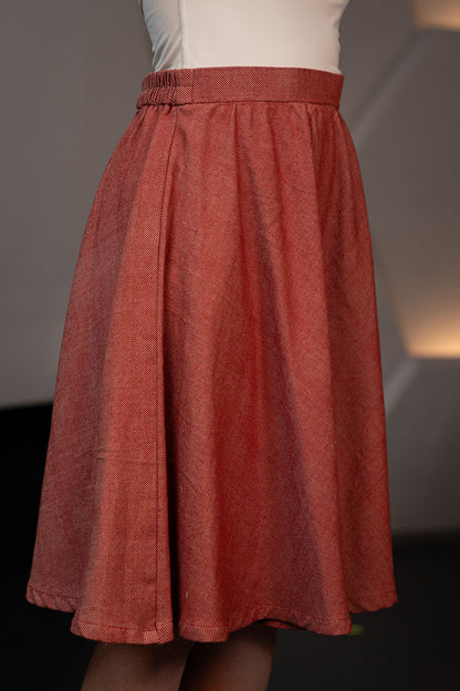 Terracotta Handwoven Denim Cotton Skirt with Natural Dye Finish