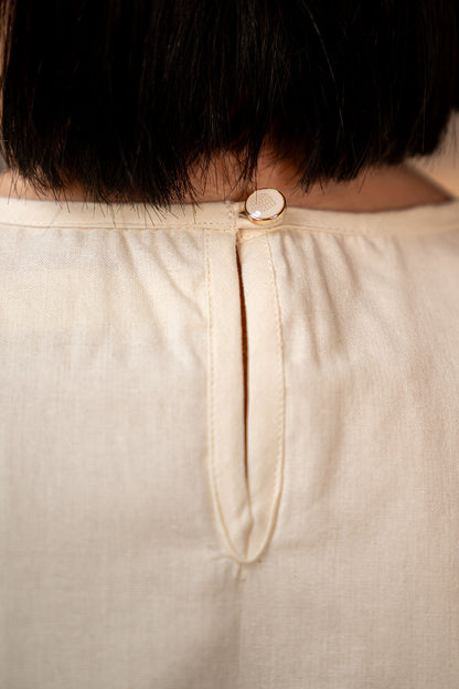 Hand-Stitched Cotton Panel Statement Sleeveless Top in off white