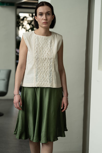 Moss Green Vegan Bamboo Silk Knee Length A Line Skirt